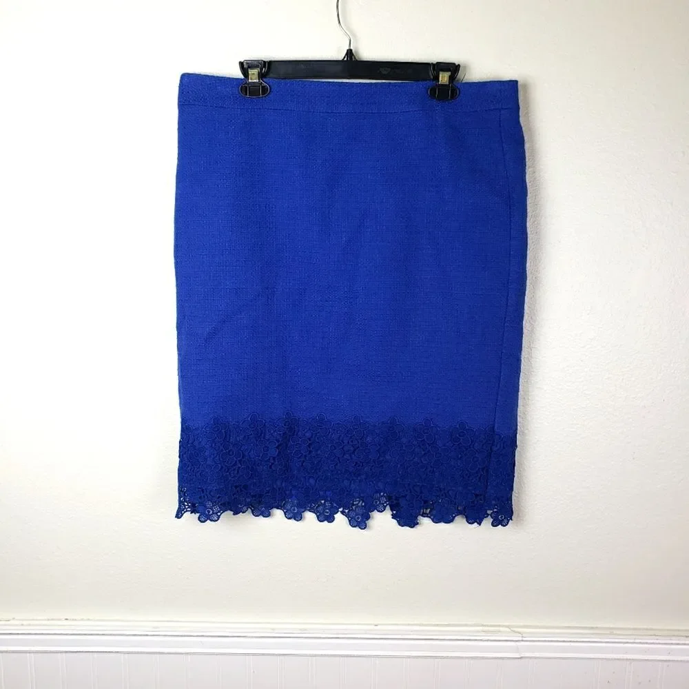 Women's Talbots Royal Blue Short Lace Cotton Blend Business Workwear Skirt Sz 14